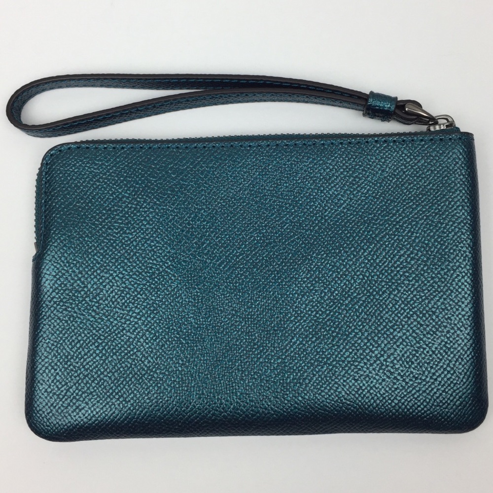 Coach Leather Metallic Dark Teal Wristlet - Picture 3 of 4